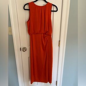 ZARA Satin Effect Ruched Midi Dress Orange | Wedding Guest Occasion